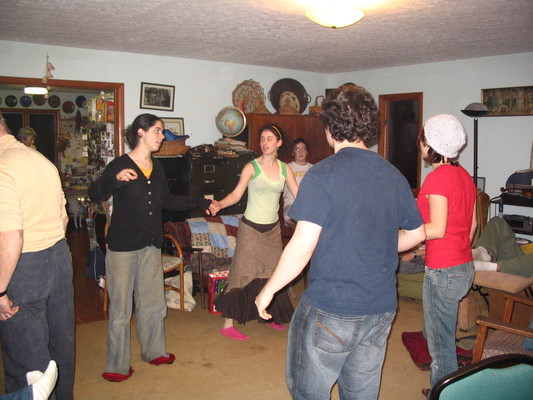 Contra dancing in the living room