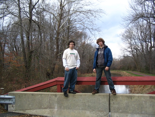 On the bridge -- Stevie and Peter